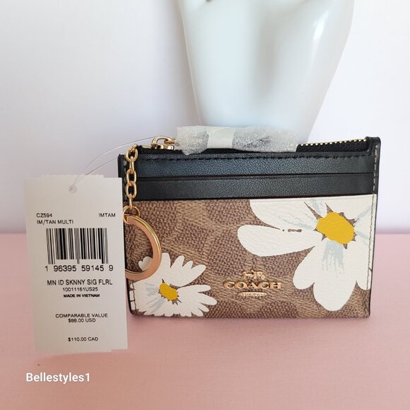 COACH Mini Skinny ID Case In Signature Canvas With Floral Print- Tan Multi 🎈⭐ - Picture 14 of 15